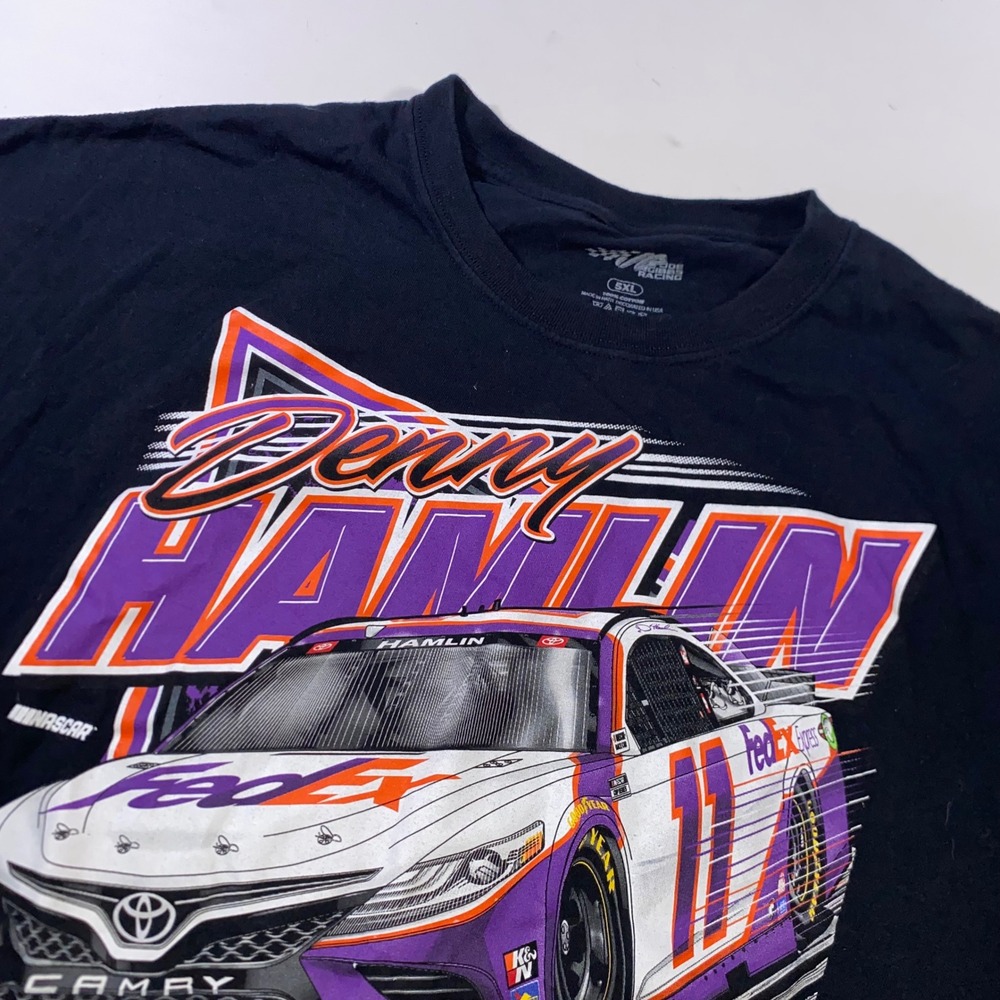 Mens Denny Hamlin Joe Gibbs Racing NASCAR FedEx #11 Black Graphic T-Shirt 5XL